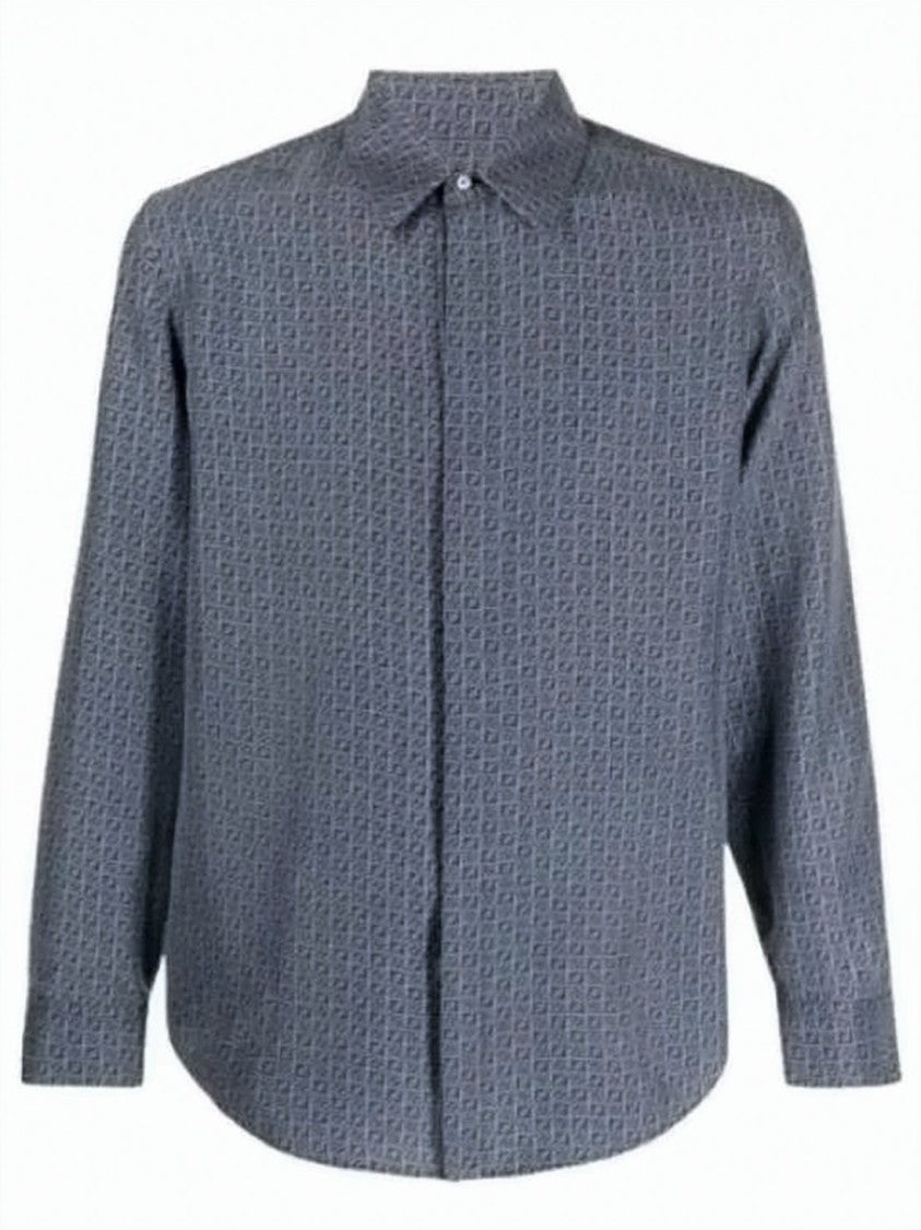 Fendi Textured Grey Silk Long-Sleeve Shirt