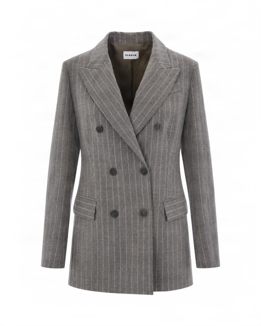 P.A.R.O.S.H. Tailored Double-Breasted Blazer With Classic Pinstripe Pattern