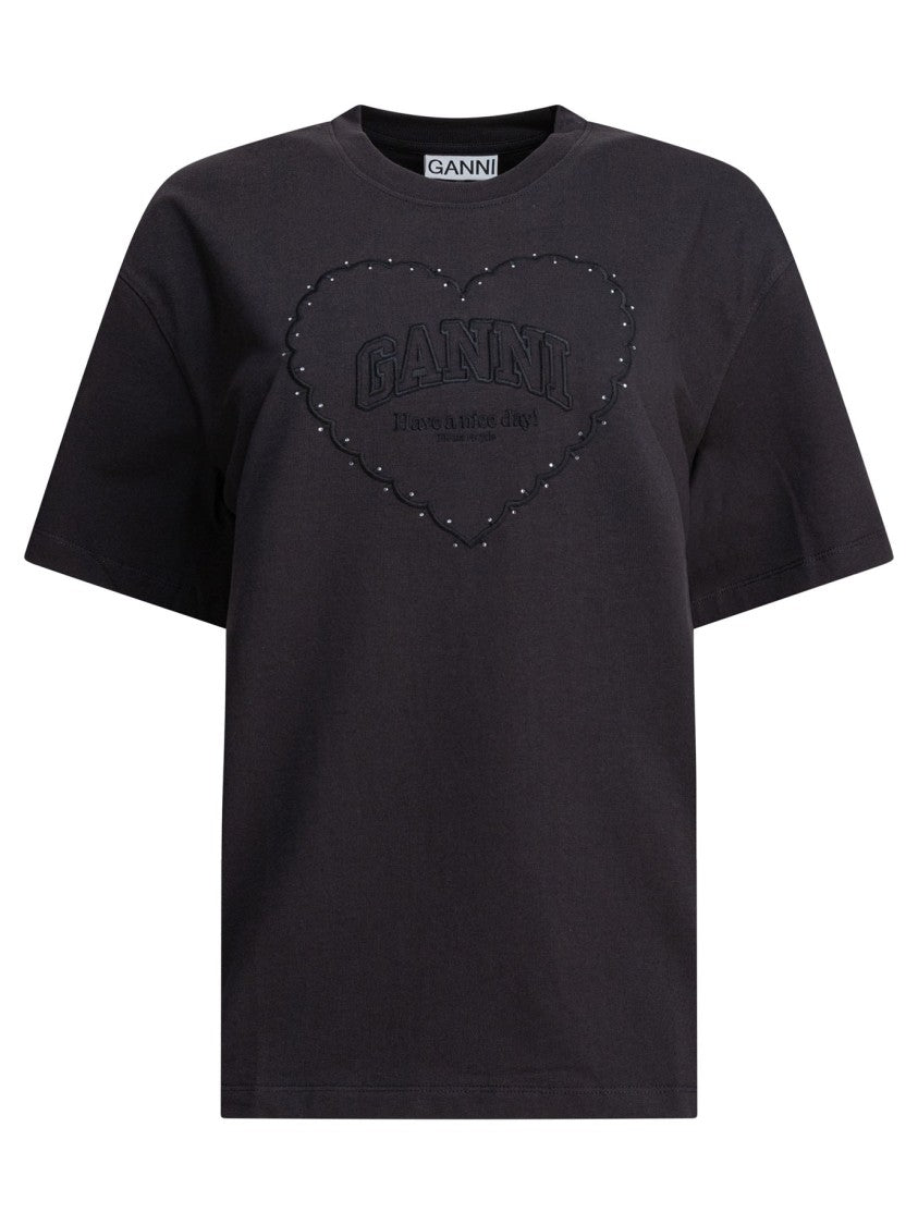 Ganni Heavy Cotton Drop Shoulder Heart T-Shirt