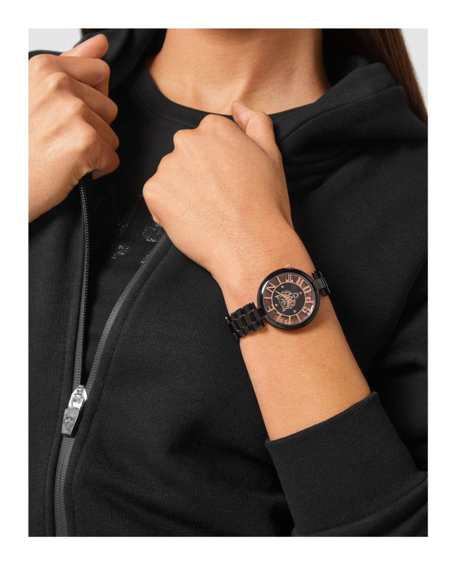Plein Sport Tiger Motif Black Ip Bracelet Watch With Rose Gold Accents