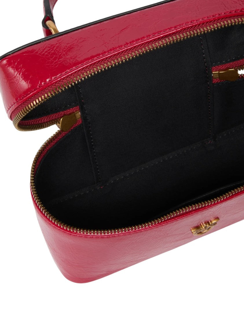 Pinko Crinkled Leather Mini Shoulder Bag With Love Birds Plaque
