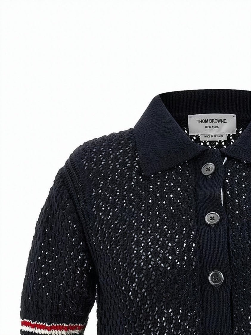 Thom Browne Textured Knit Polo Shirt With Classic Collar