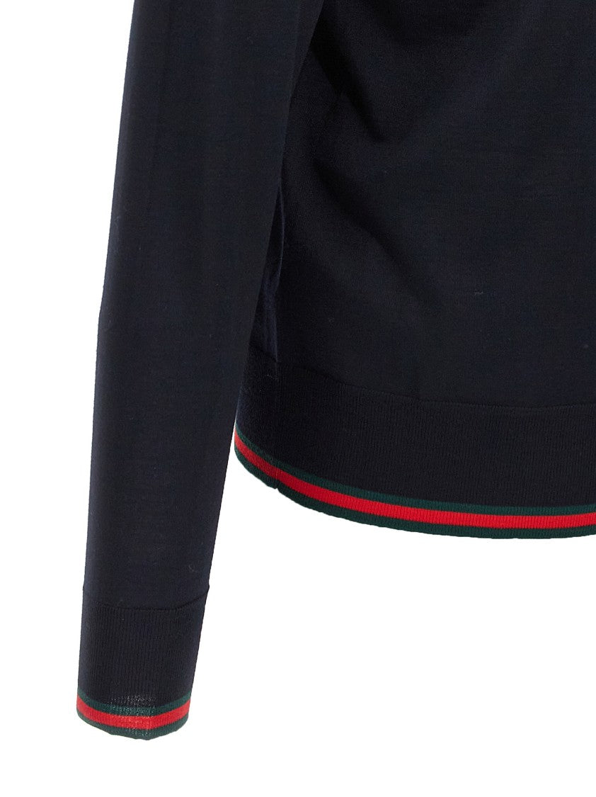 Gucci Web Ribbon Detail Cardigan In Fine Knitted Wool