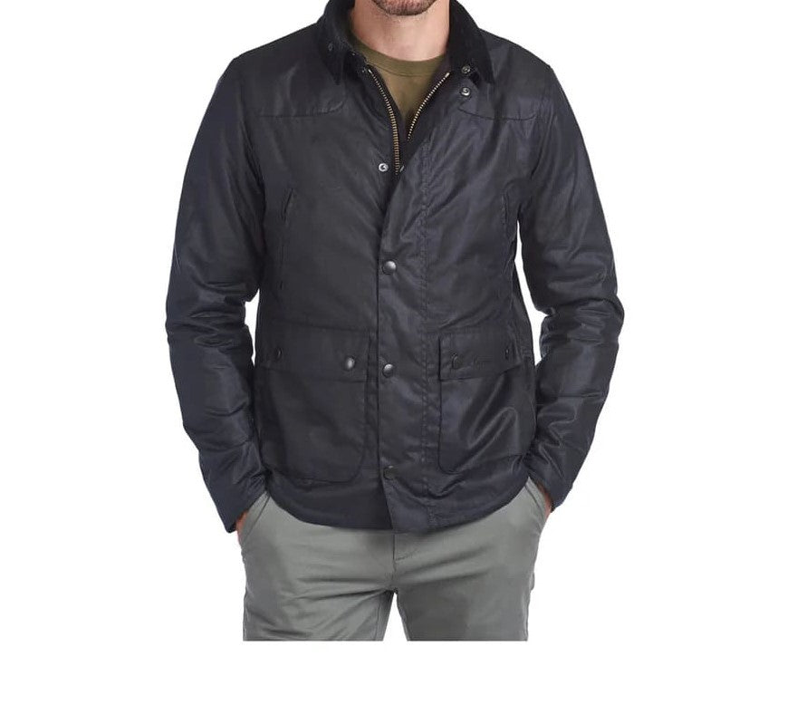Barbour Waxed Cotton Blue Jacket With Button Closure