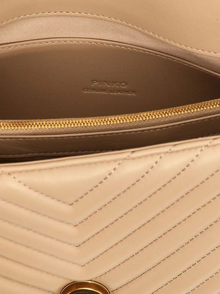 Pinko Quilted Chevron Beige Tote Bag With Elegant Gold Clasp