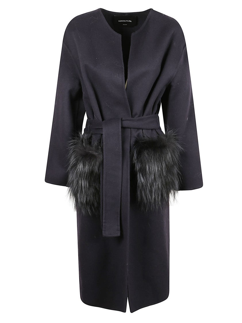 Fabiana Filippi Crewneck Coat In Double Wool