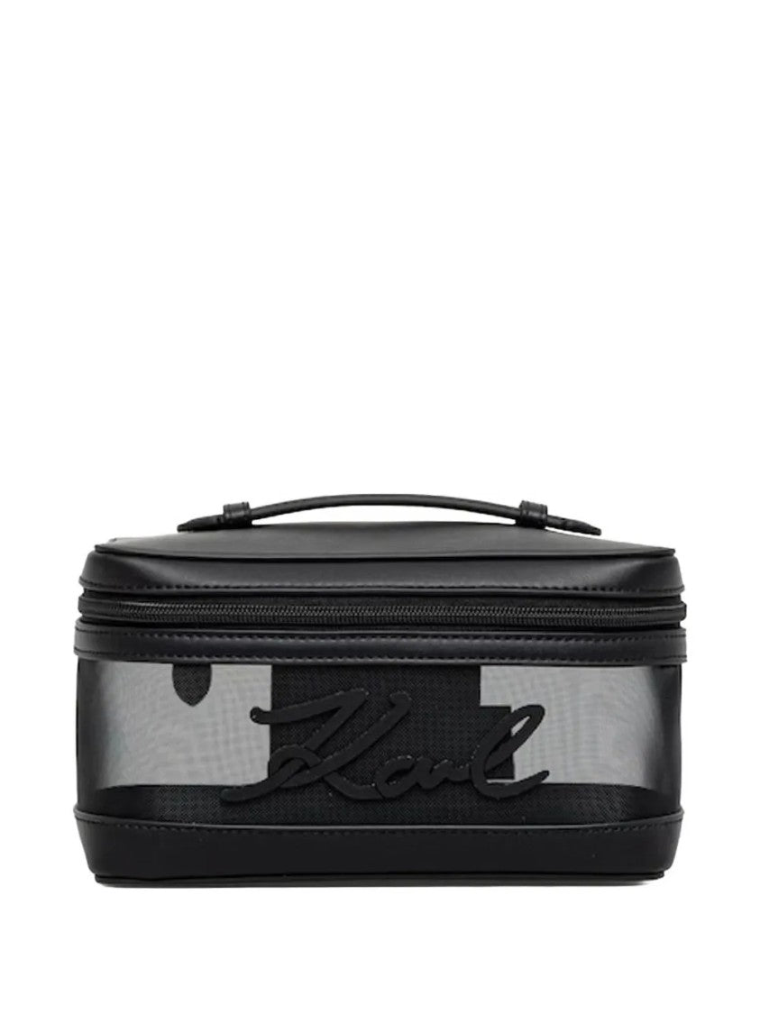 Karl Lagerfeld Rectangular Transparent Mesh Beauty Case With Signature Detail