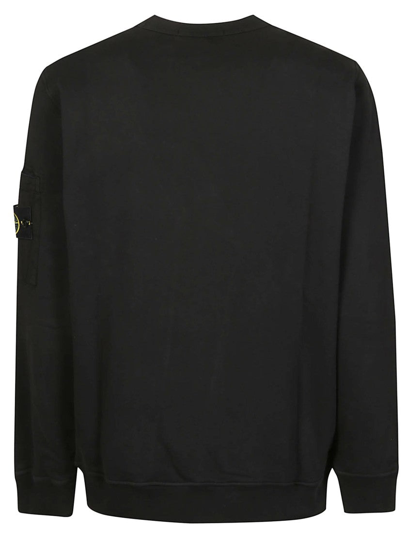 Stone Island Black Logo Crew Neck Cotton Sweatshirt