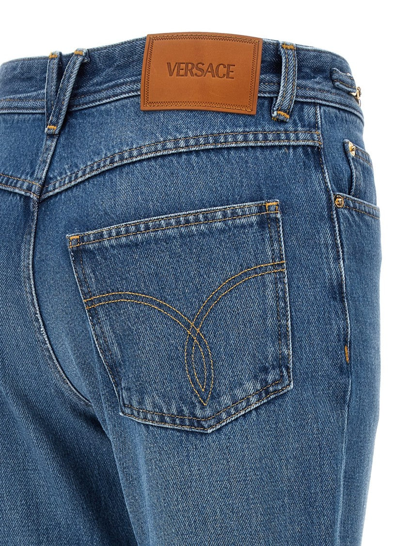 Versace Flared Denim Jeans With Metallic Jellyfish Detail