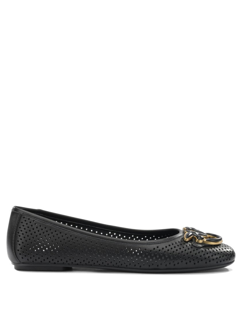Pinko Perforated Leather Ballerinas With Metallic Emblem