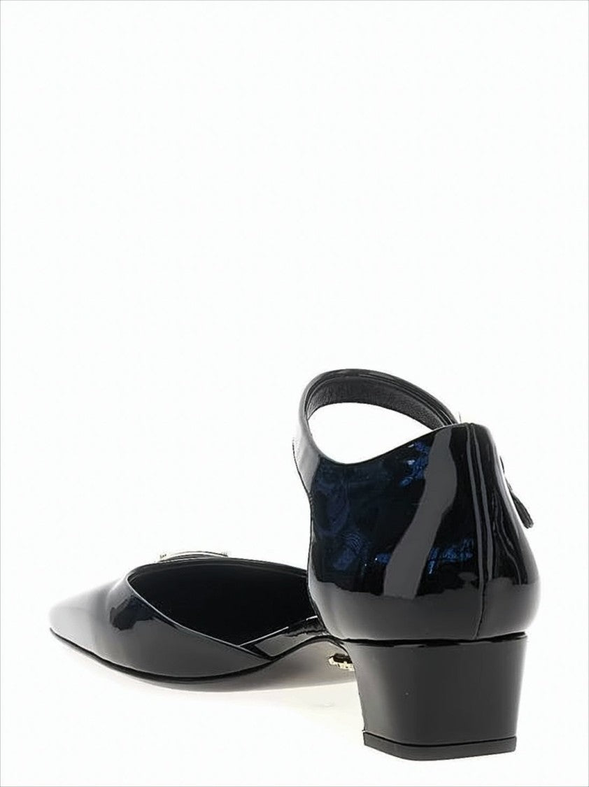 Prada Low-Heeled Pumps With Ankle Strap And Metallic Accent