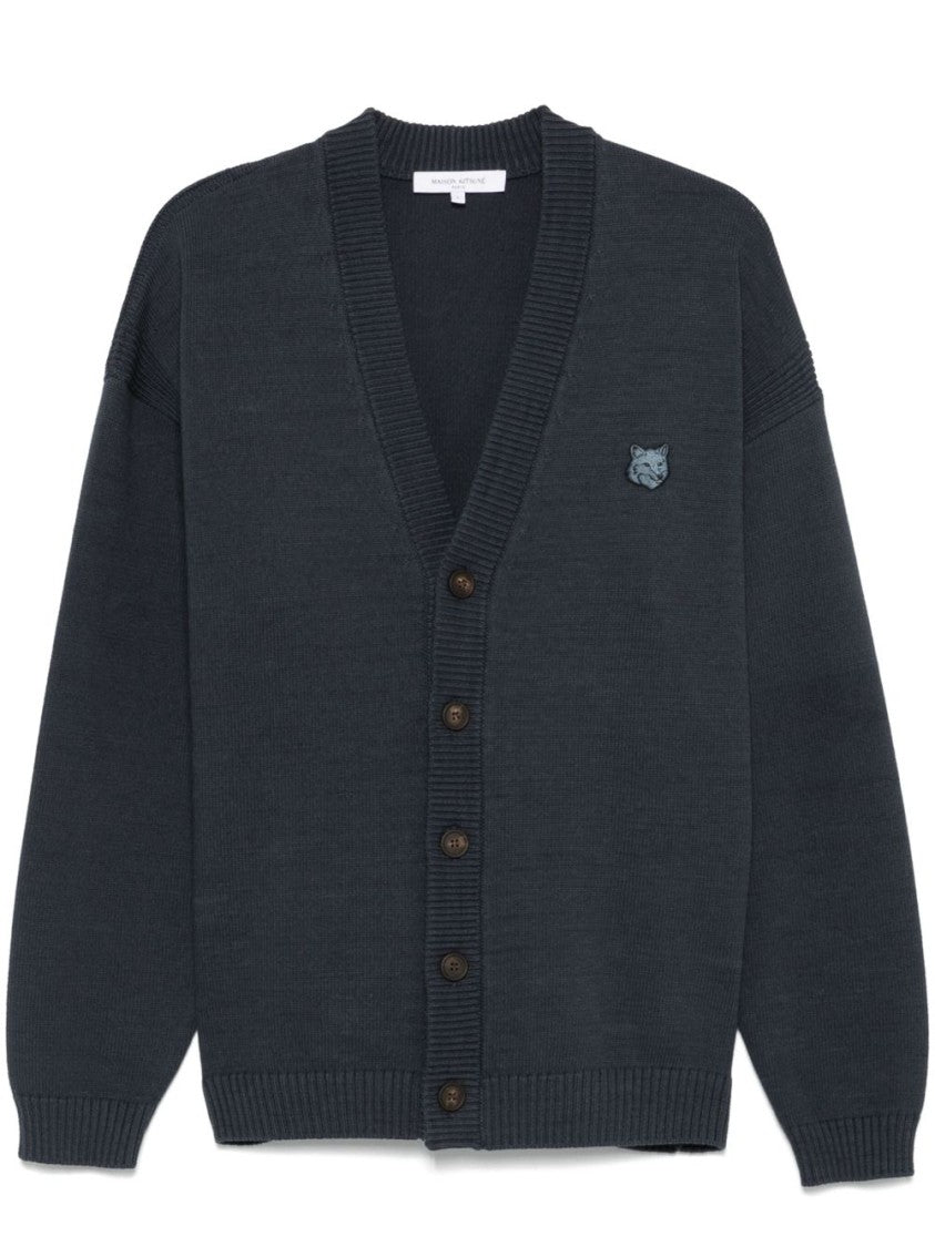 Maison Kitsuné Cardigan-Style Knit Sweater With Deep V-Neckline