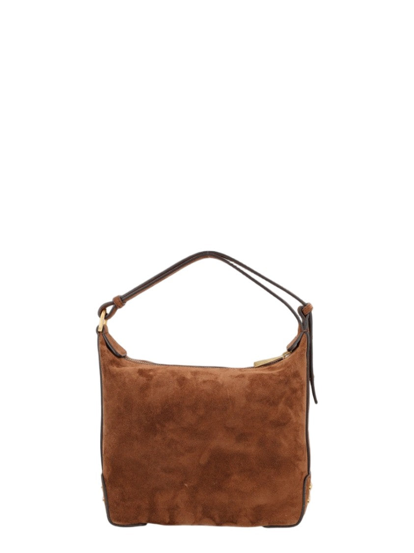 Tod's Brown Rectangular Soft Suede Gold-Tone Shoulder Bag