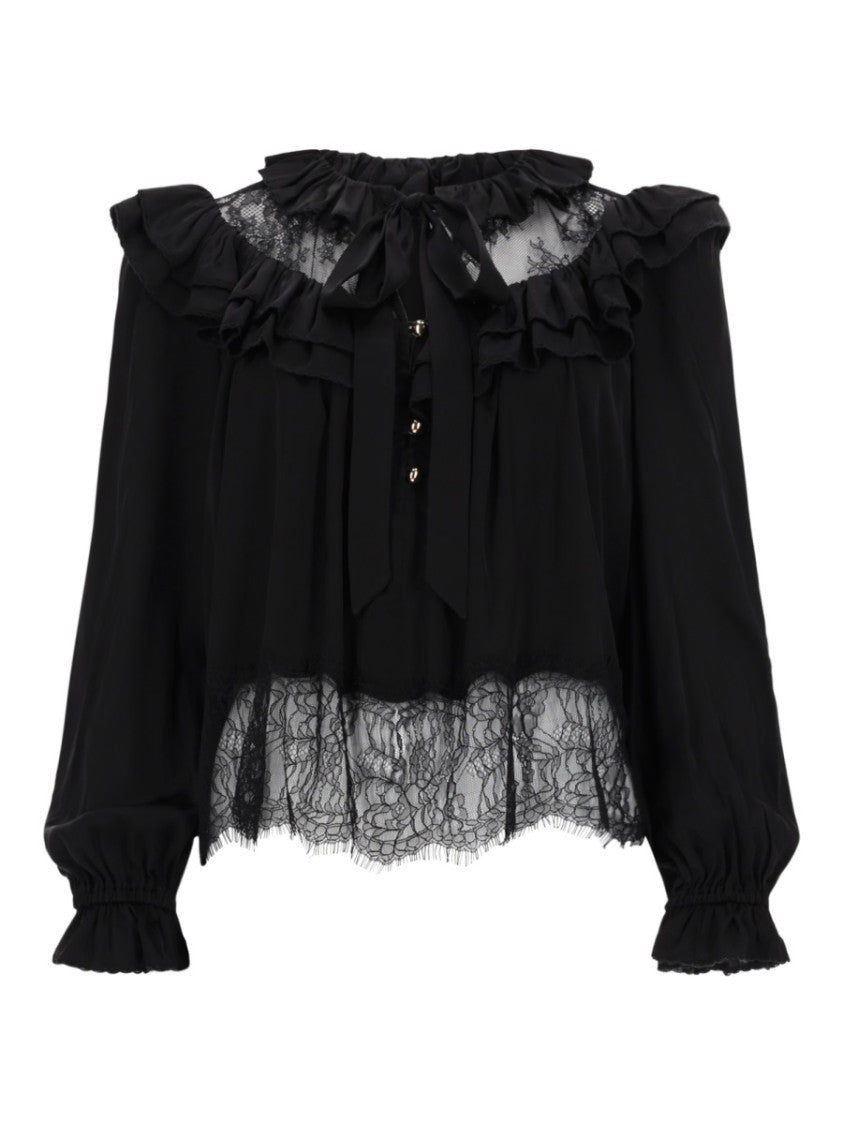 Self-Portrait Blue Relaxed Fit Viscose Ruffled Neckline Blouse