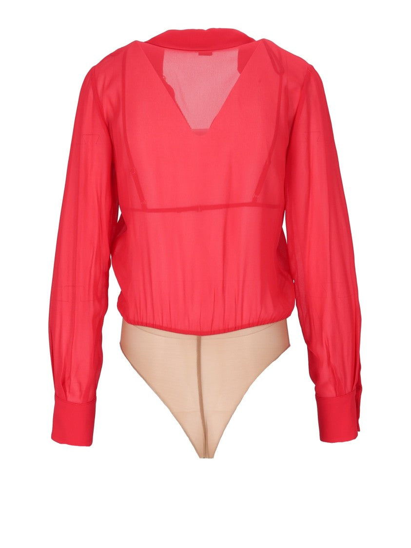Elisabetta Franchi Sheer Long-Sleeved Gold Chain Bodysuit