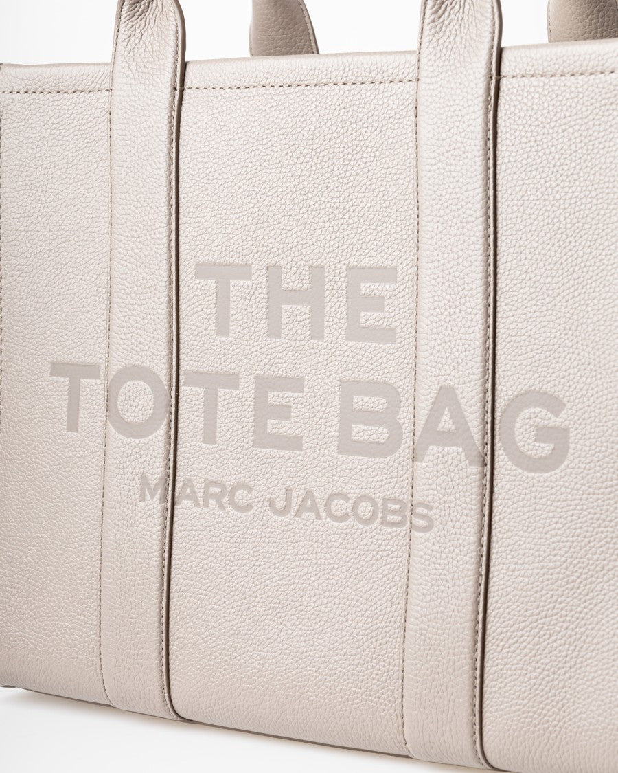 Marc Jacobs Grained Leather Light Gray Shopper Bag With Zip Closure