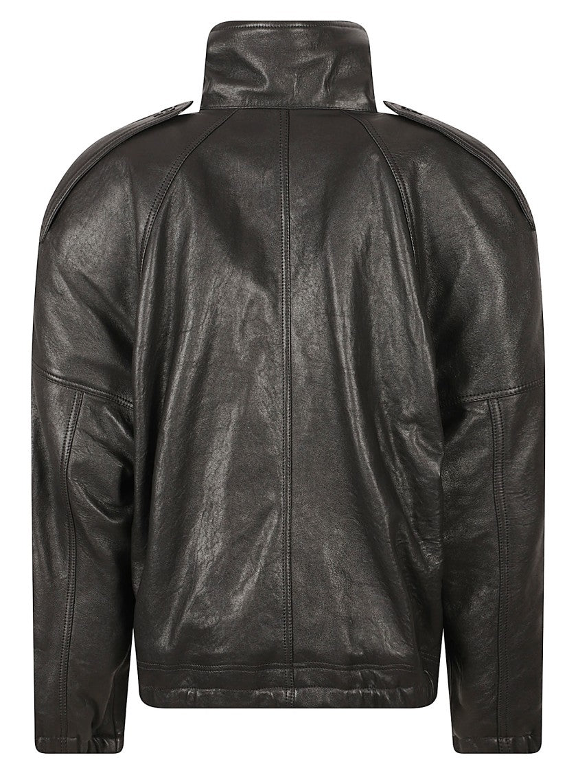 Saint Laurent Cropped Black Coat In Smooth Lamb Leather