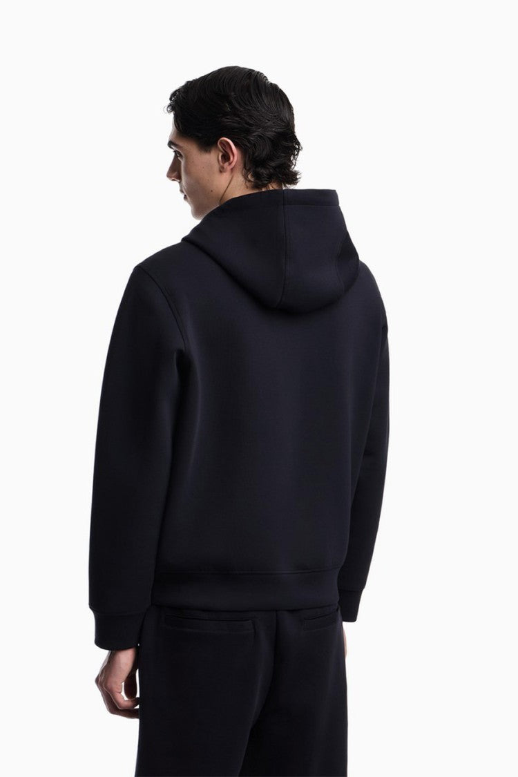 Emporio Armani Blue Cotton-Polyester Zip-Up Hoodie