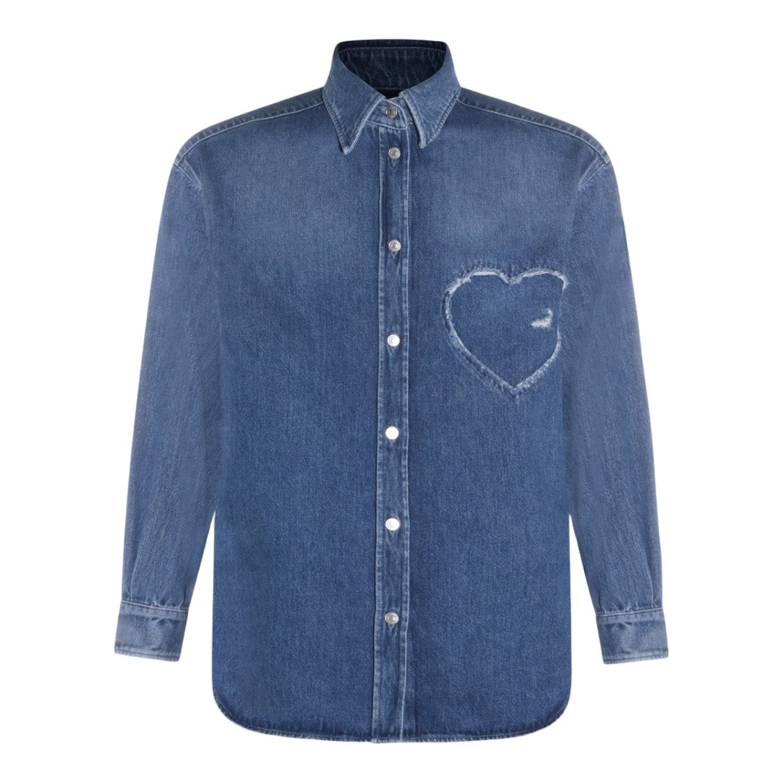 Moschino Frayed Heart-Patch Denim Shirt