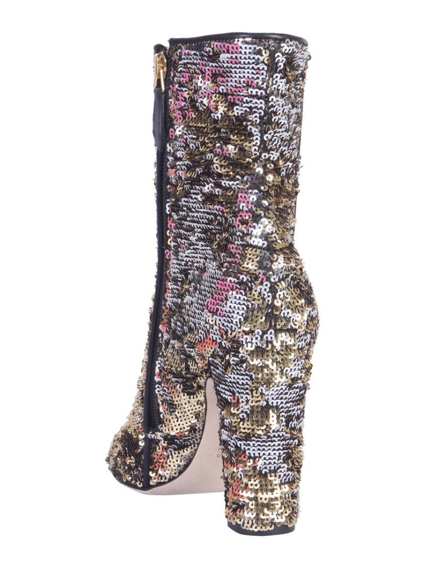 Paris Texas Pointed Toe Sequined Ankle Boots With High Block Heel