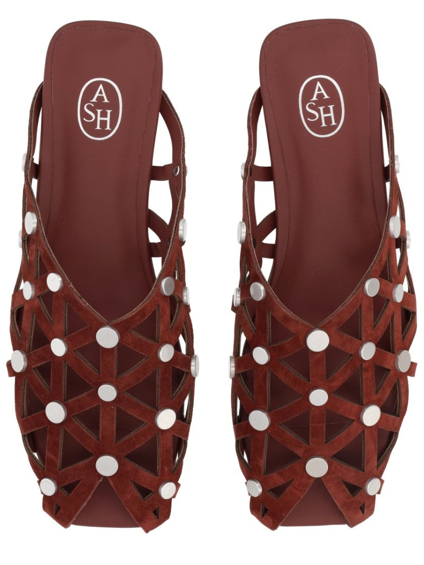 Ash Black Bone 02 Leather Lattice Studded Mules