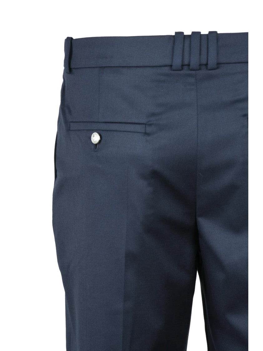 Balmain Tailored Blue Wool Trousers With Pressed Creases And Buttoned Pockets