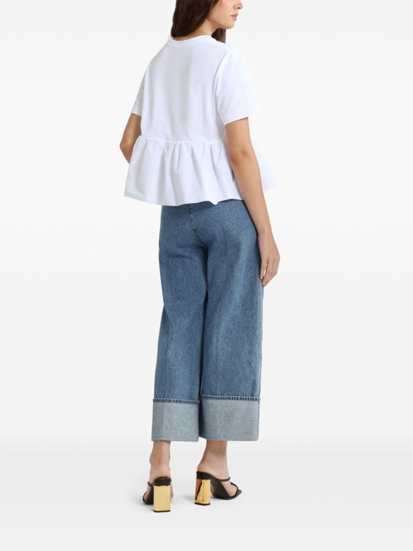 Patou White Crew Neck T-Shirt With Ruffle Hem