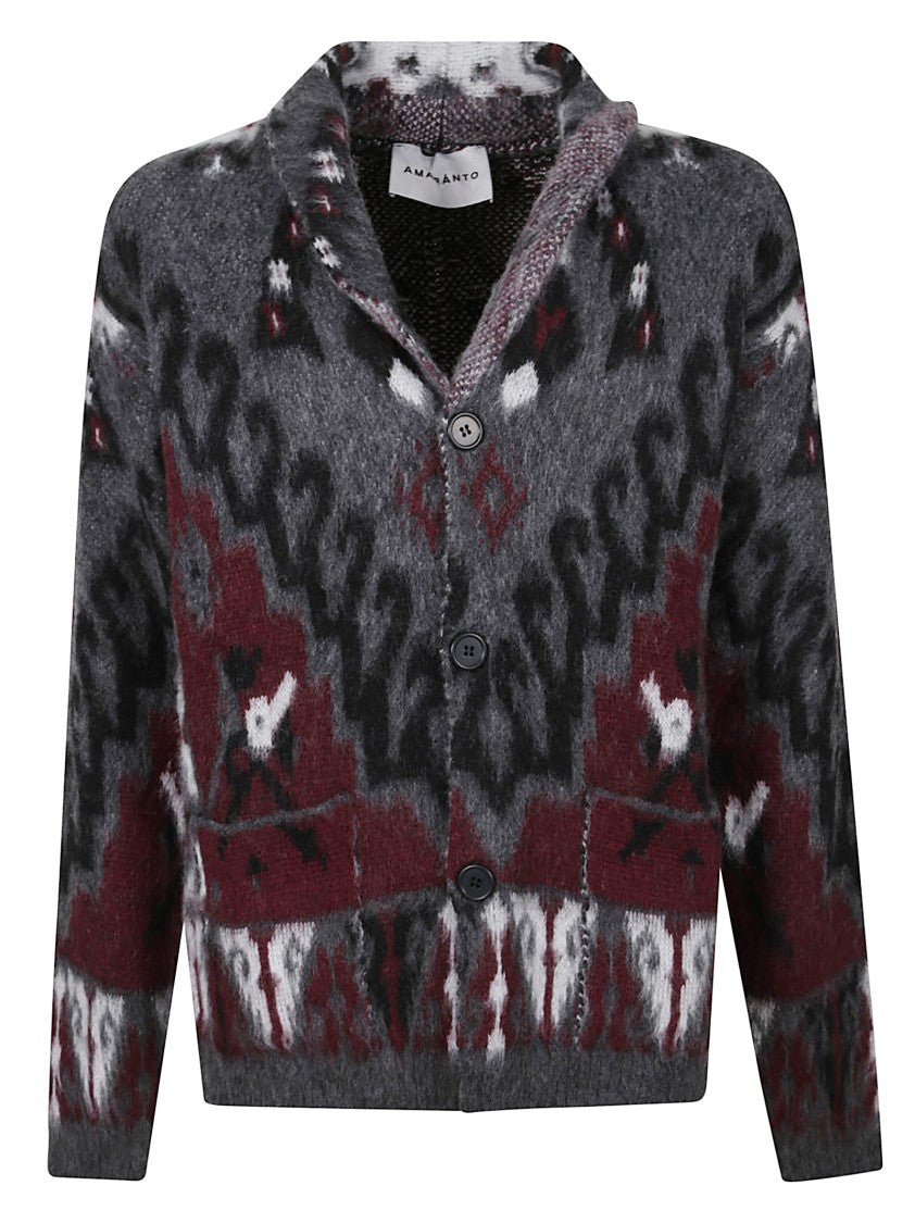 Amaranto Geometric Pattern Cardigan With Shawl Collar