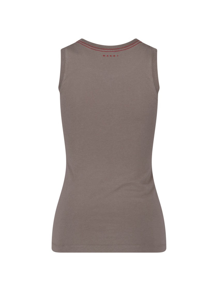 Marni Taupe Cotton Stitched Detail Tank Top