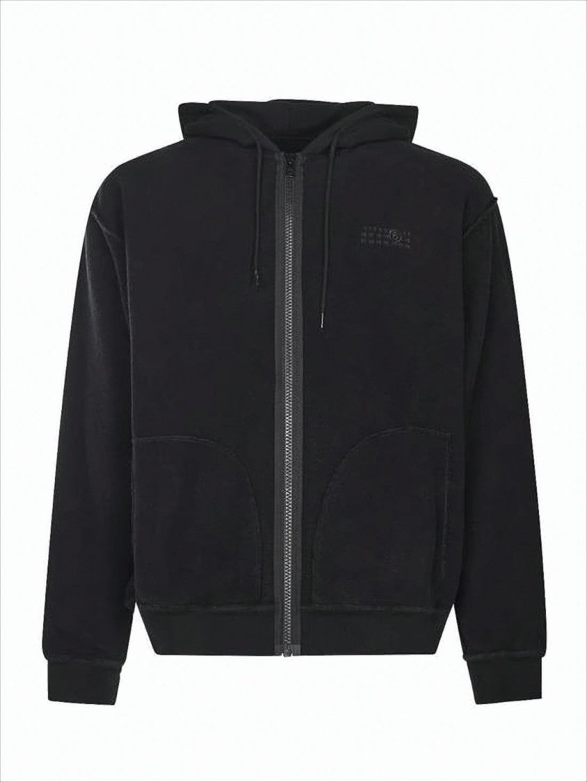 Mm6 By Maison Margiela Zip-Up Hoodie With Drawstring Hood And Ribbed Details