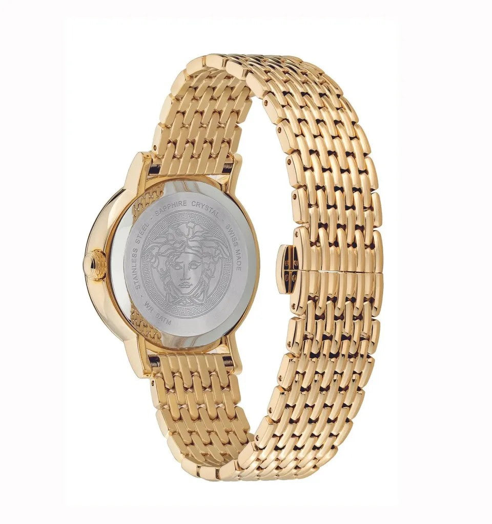 Versace Gold-Tone Steel Bracelet Watch With Baroque V Motif