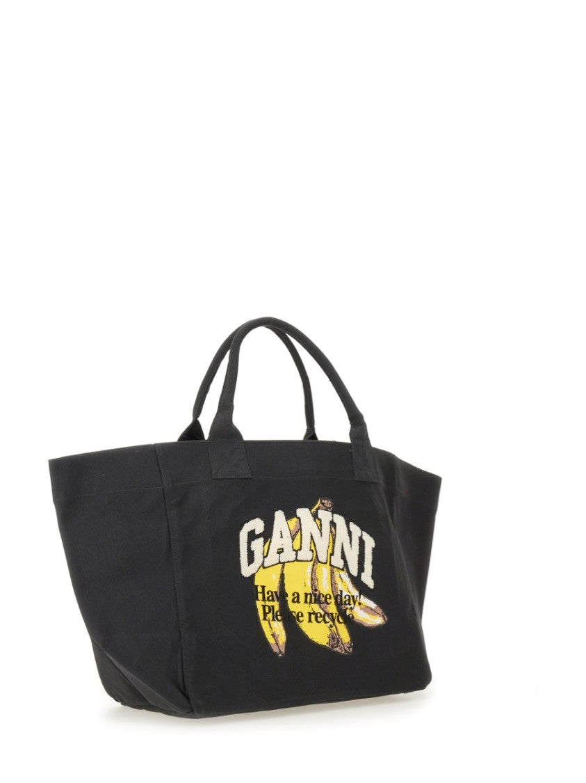 Ganni Banana Print Xxl Tote Bag With Spacious Interior