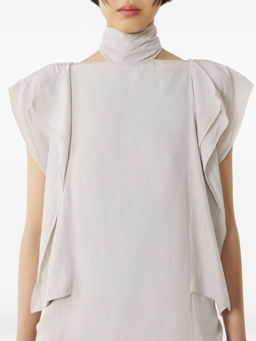 Lanvin Off-White High-Neck Ruffled Sleeveless Top