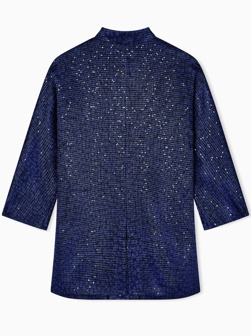 Giorgio Armani Shimmering Boxy Three-Quarter Sleeve Structured Jacket