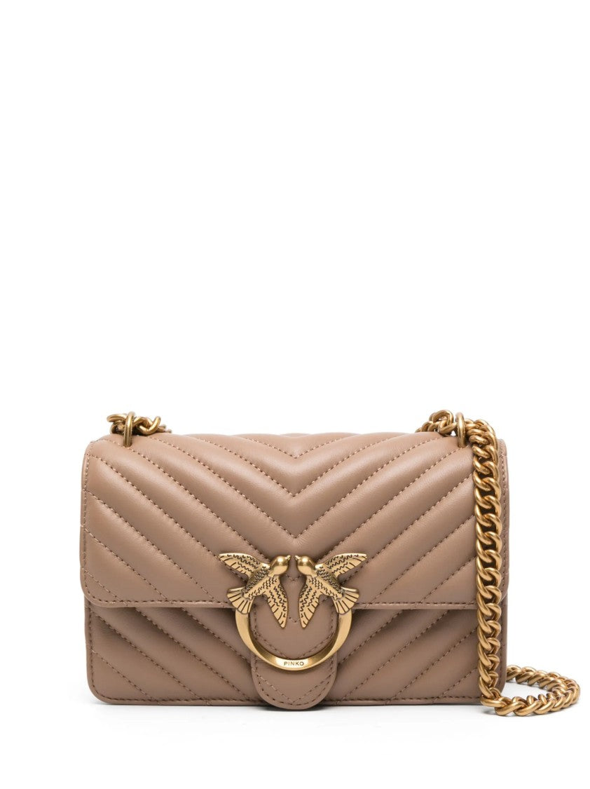 Pinko Chevron-Pattern Quilted Handbag With Metal Embellishment