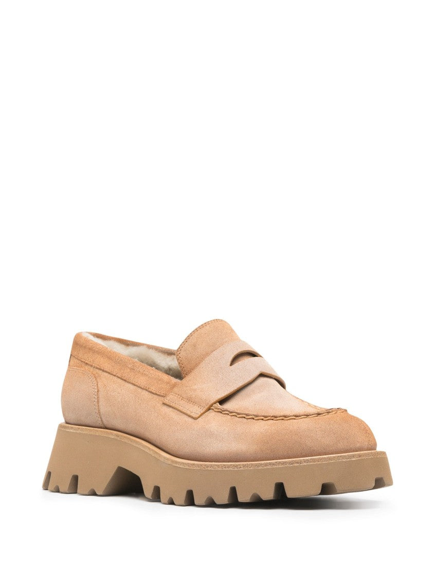 Santoni Beige Leather Loafers With Comfort-Focused Design And Elegant Detail