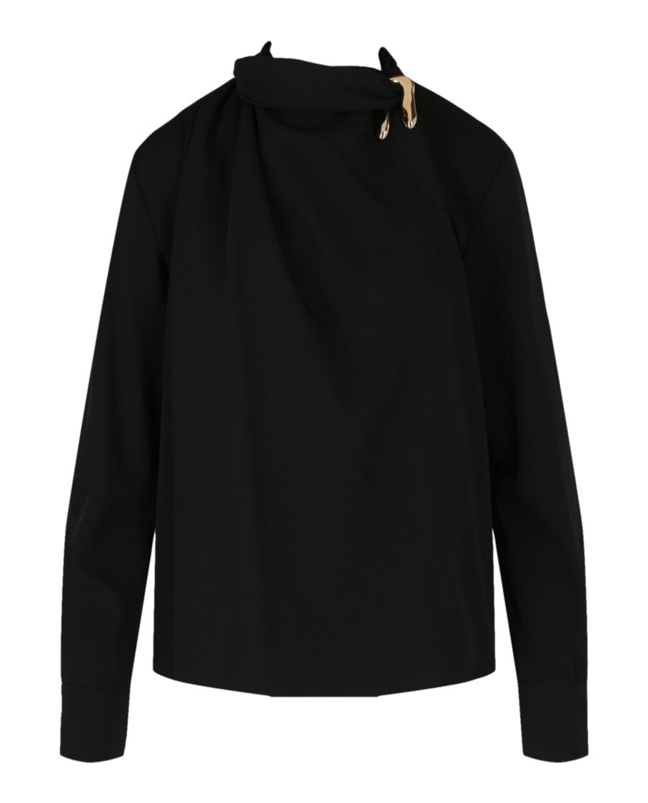 Bottega Veneta Draped Blouse With High Neckline And Gold-Tone Hardware
