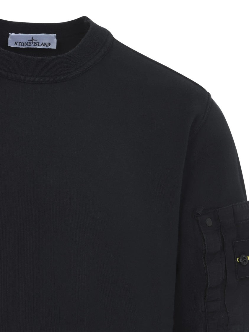 Stone Island Black Felpa Crewneck Pocket Cotton Sweatshirts