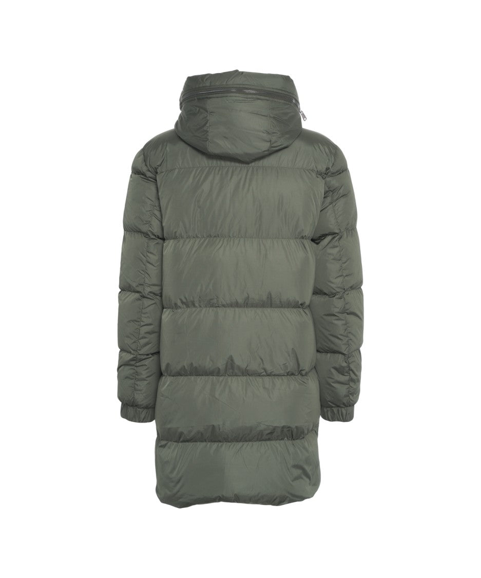 Add Long Quilted Down Jacket With Drawstring Hood