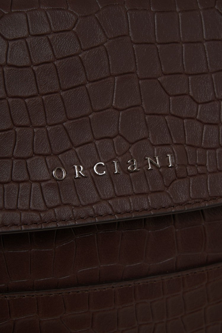 Orciani Crocodile Effect Shoulder Bag With Flap Closure And Adjustable Strap