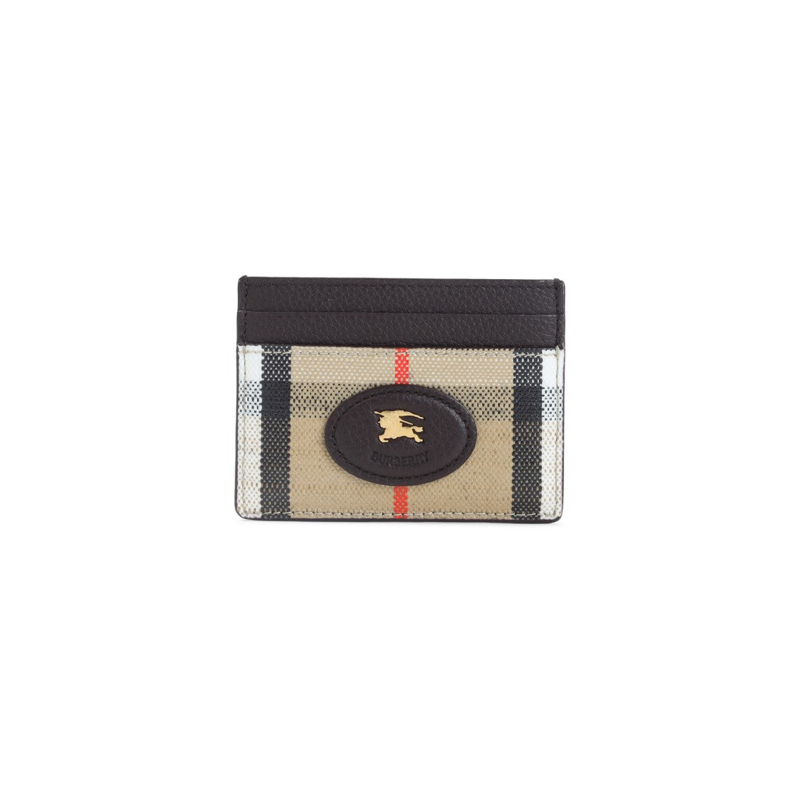 Burberry Beige And Black Check Wallet With Gold Emblem