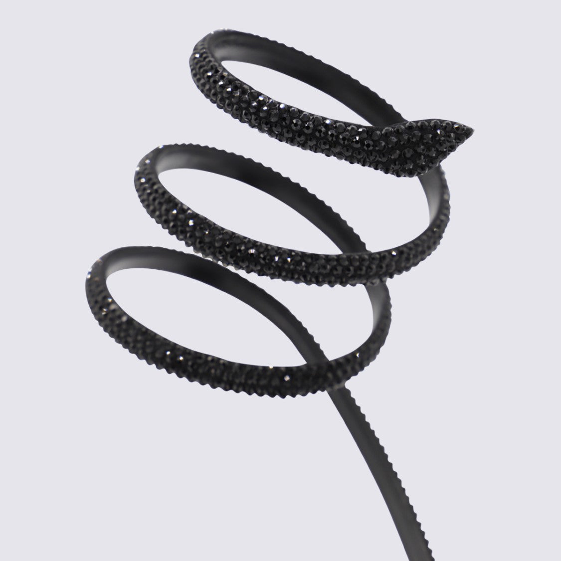 René Caovilla High-Heeled Black Sandals With Spiral Crystal Ankle Strap