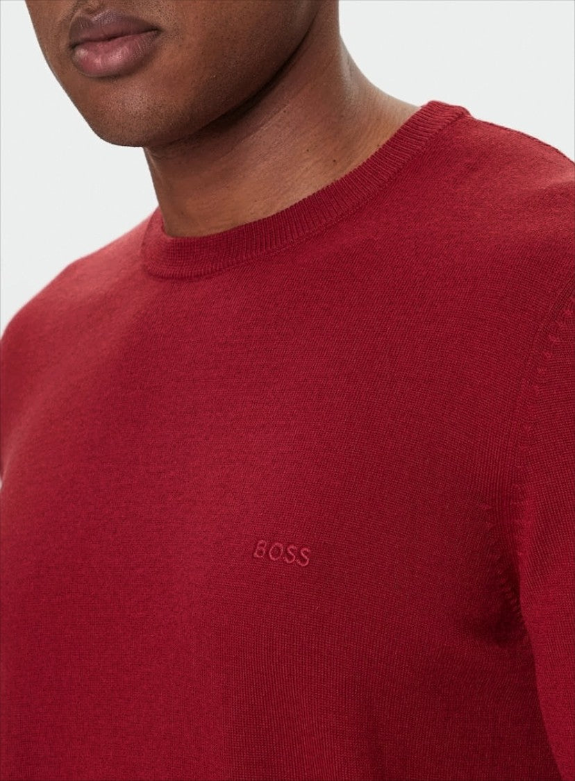 Boss Virgin Wool Sweater With Embroidered Logo Detail