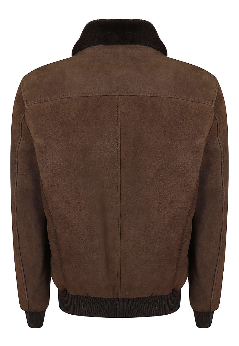 Barba Napoli Boston Sj Shearling Collar Soft Calf Suede Aviator Bomber Jacket