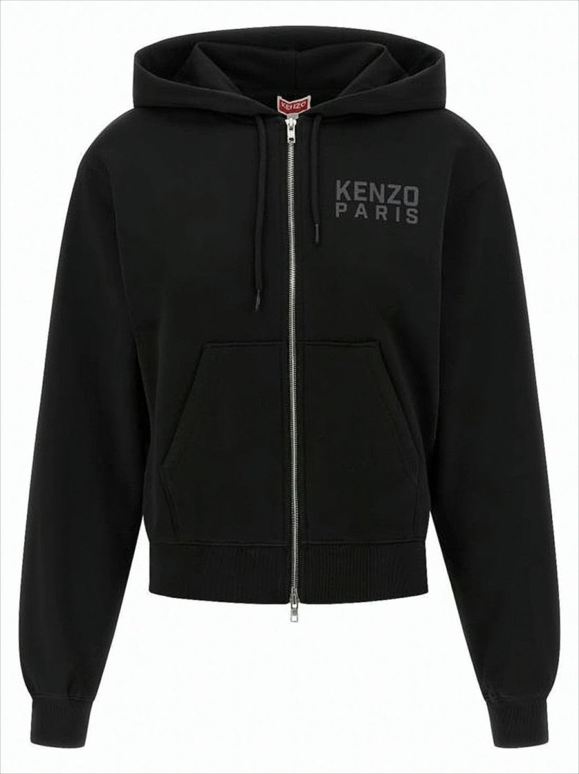 Kenzo Cropped Hoodie With Front Zipper And Distinctive Tiger Graphic