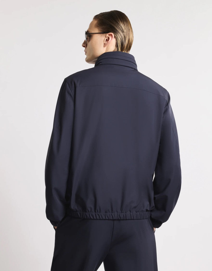 Fay Versatile Navy Stretch Jacket With Leather Accents