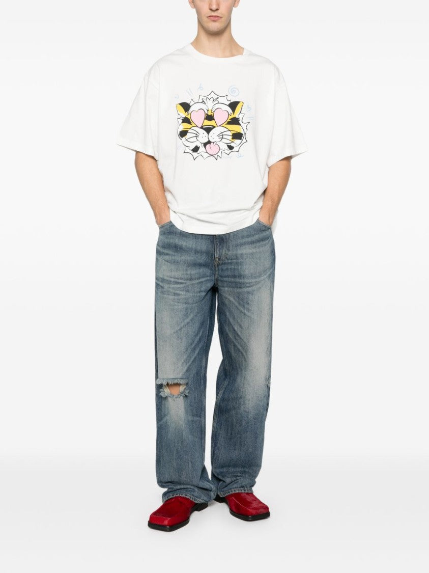 Kenzo Loose-Fitting Cartoon Tiger Silk T-Shirt