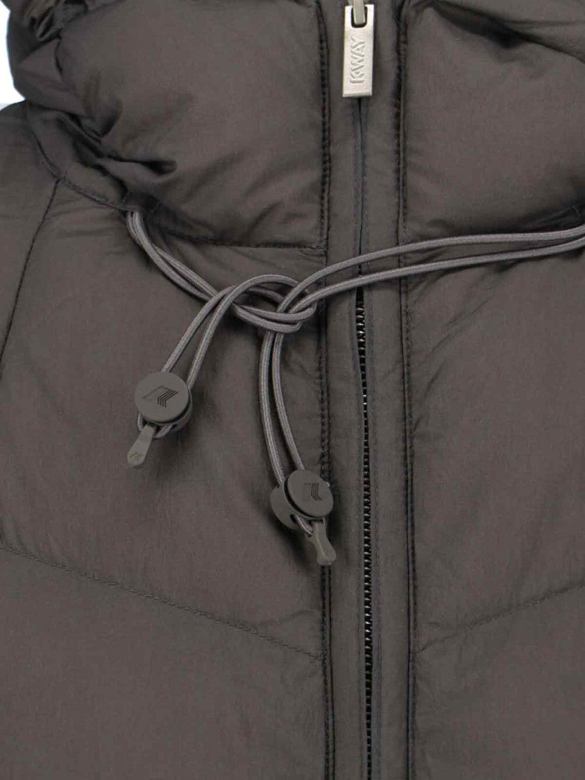 K-Way Minimalist Black Jacket With Front Zipper Closure