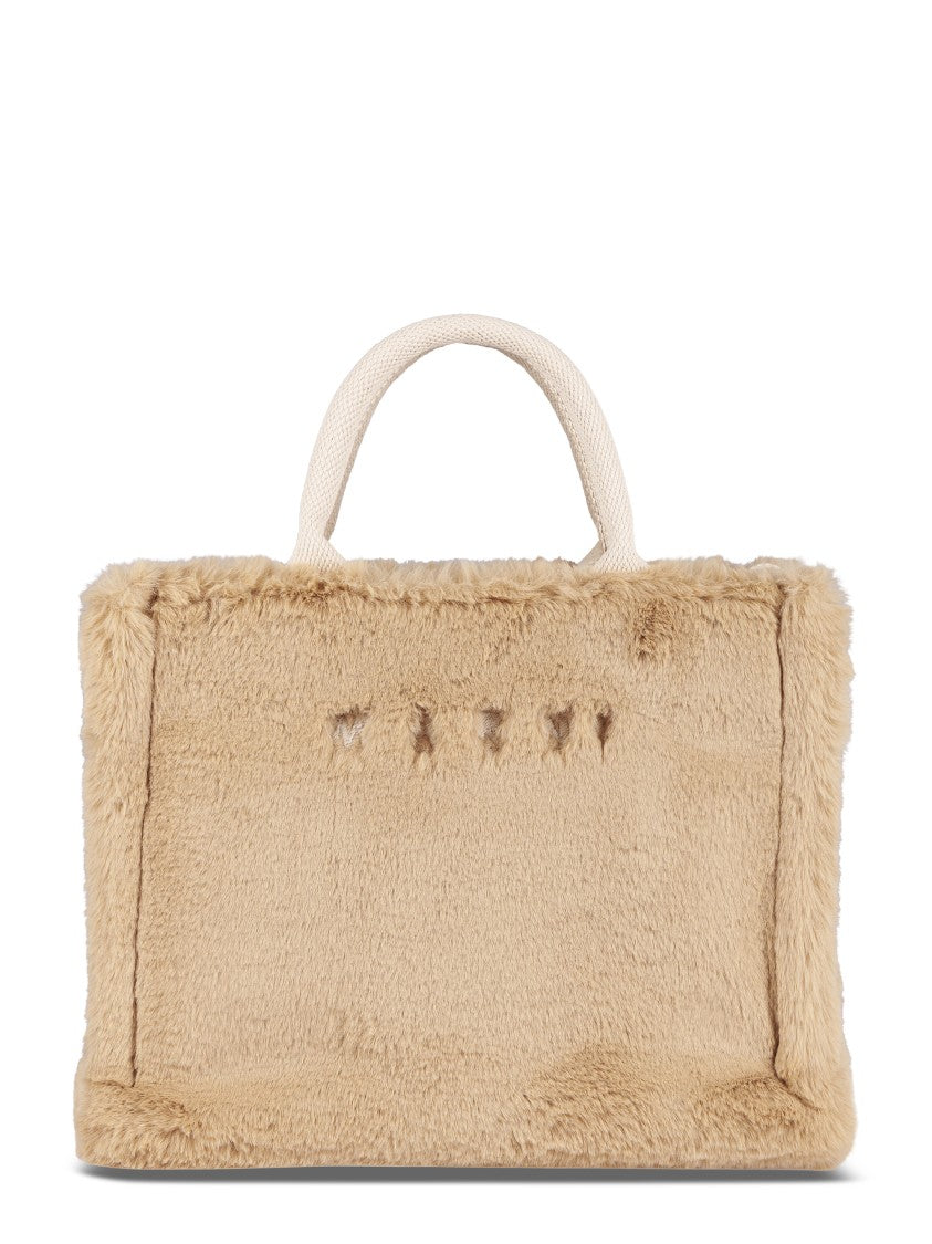 Marni Small Rectangular Basket Bag With Plush Faux Fur Fabric