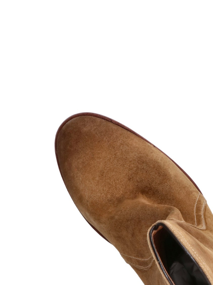 Jil Sander Mid-Calf Brown Calf Suede Boots With Slip-On Design